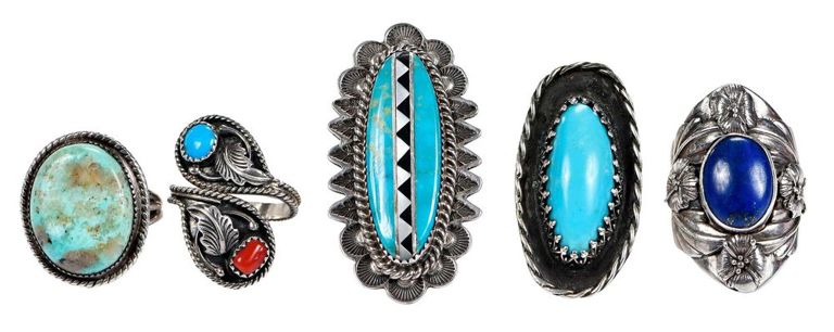 Five Native American sterling rings