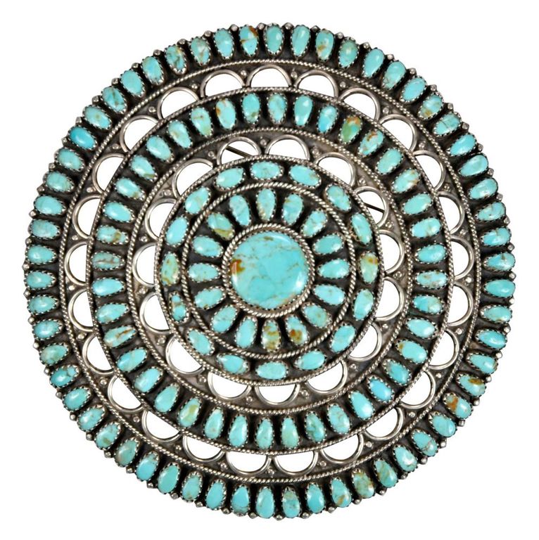 Larry Moses Begay Navajo sterling petit point turquoise brooch
