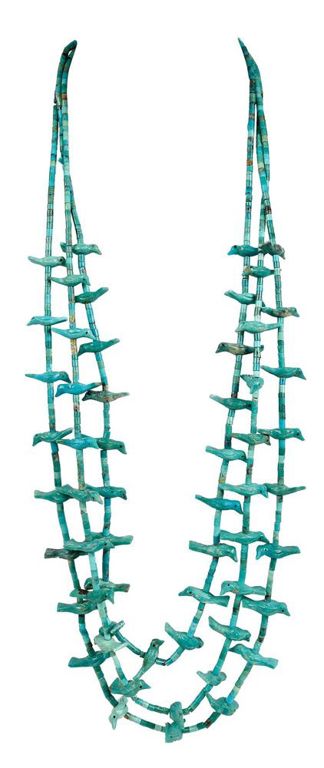 Three strand turquoise fetish necklace