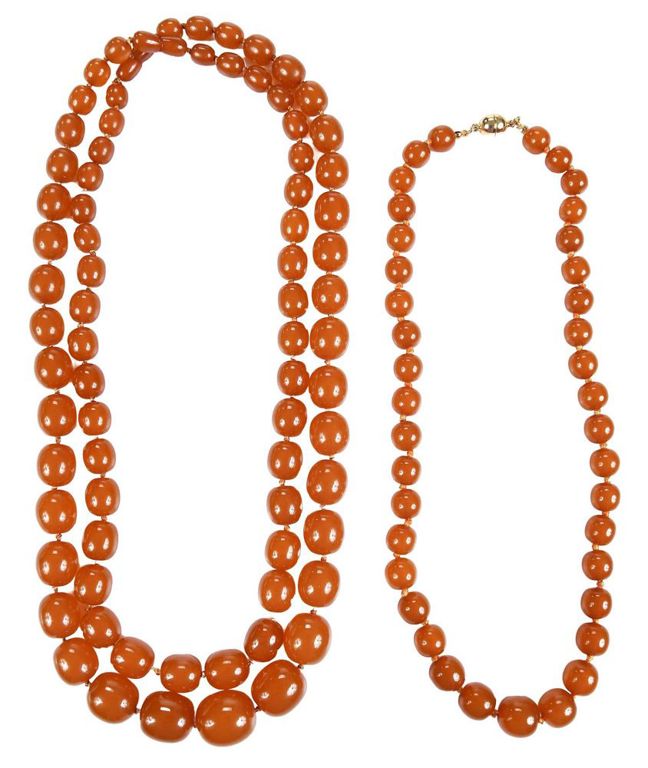 Two amber bead necklaces