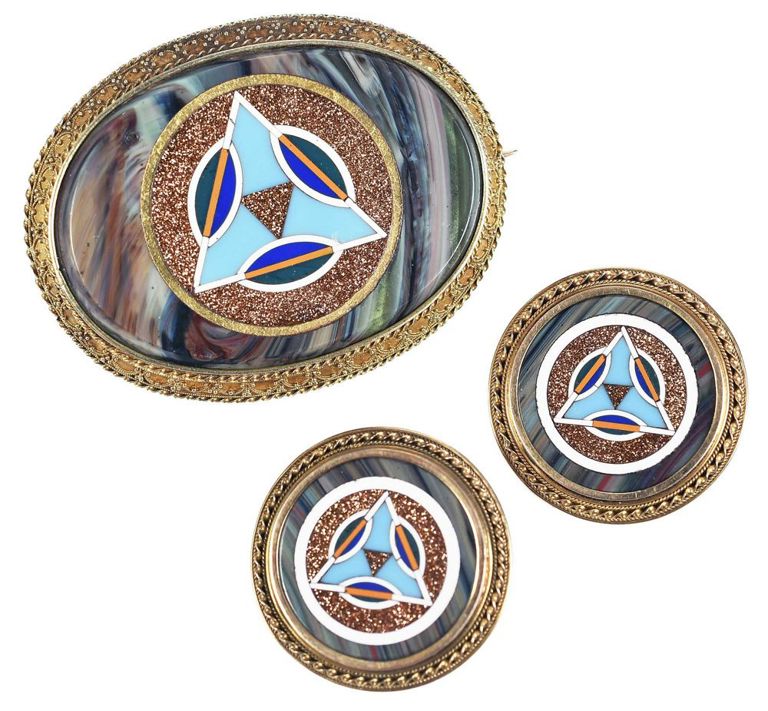 14k goldstone brooch and earrings set