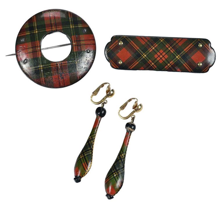 Two Tartanware brooches and pair of earrings