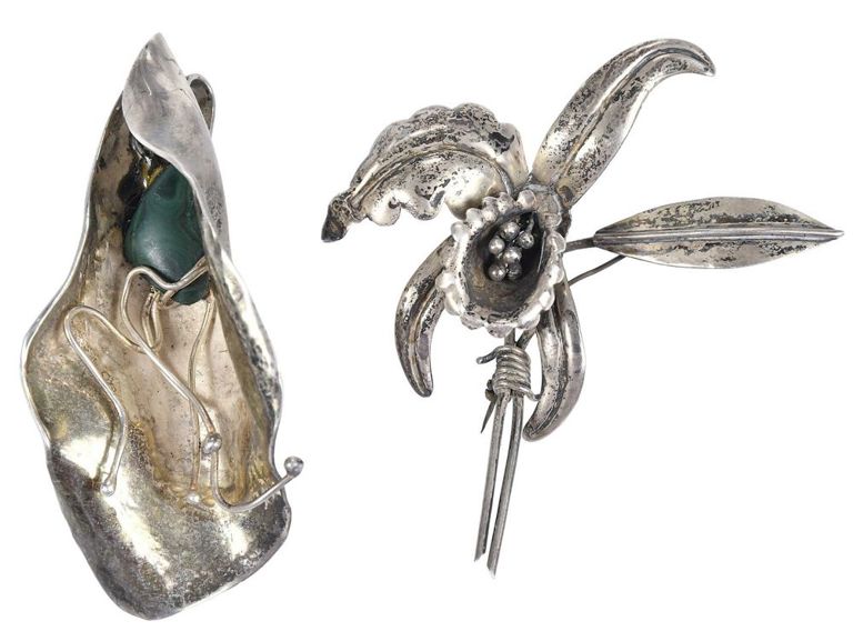 Floral sterling brooch and pendant