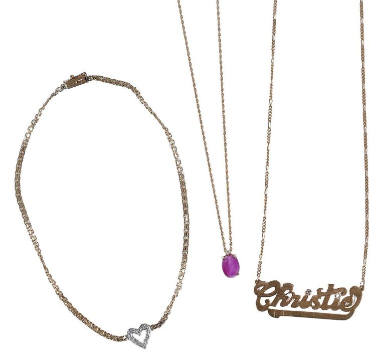 Two 14k necklaces and diamond heart anklet
