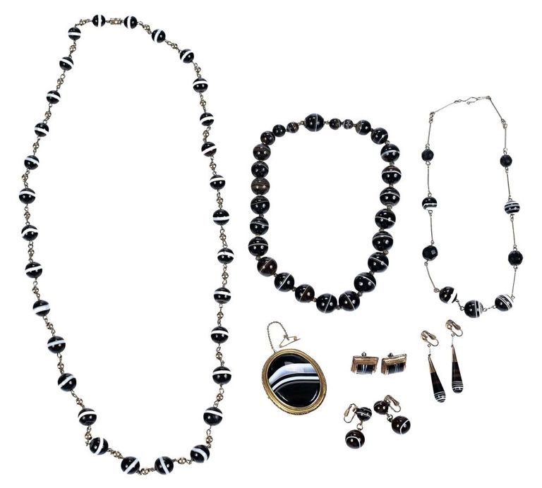 Victorian banded agate mourning jewelry