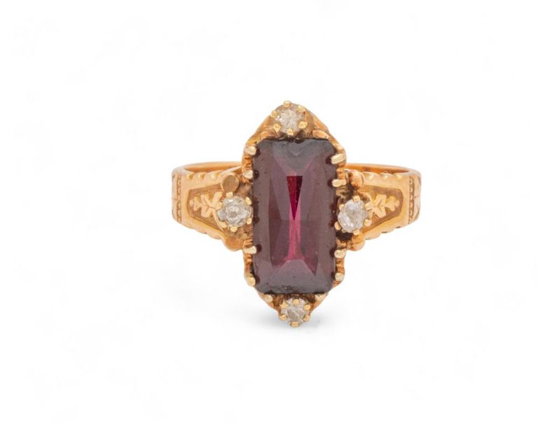 Victorian diamond, garnet & 14k rose gold ring