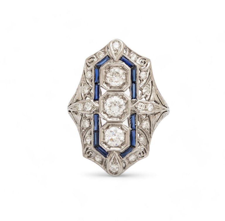 Art Deco diamond and sapphire ring