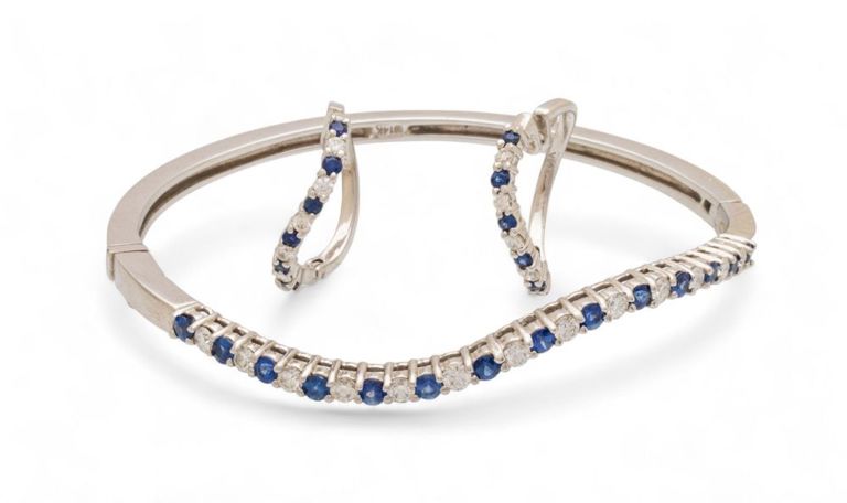 14k white gold, diamond & sapphire bracelet & hoop earrings