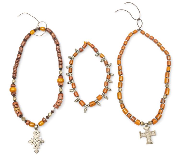 Amber and metal necklaces