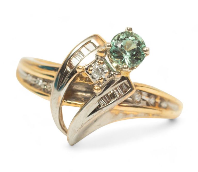 Alexandrite and diamond, 14k gold ring