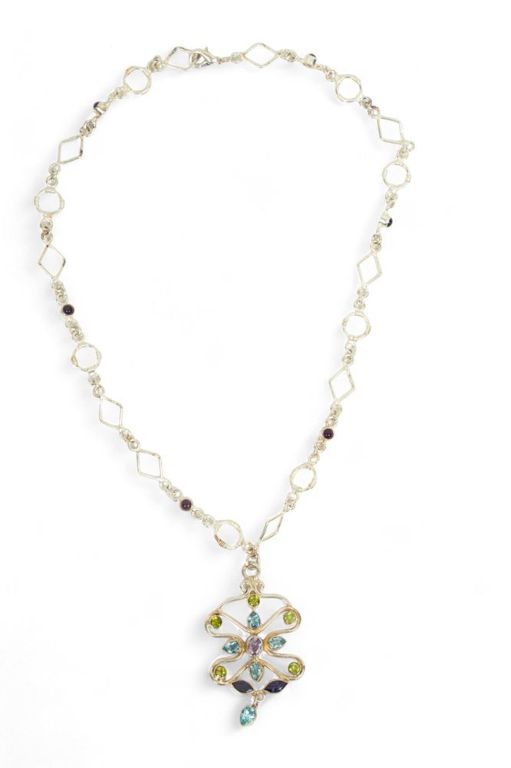 Sterling silver and multi-gemstone necklace