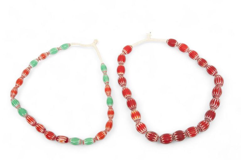 Venetian African Chevron glass bead ceremonial necklaces, 2 pieces