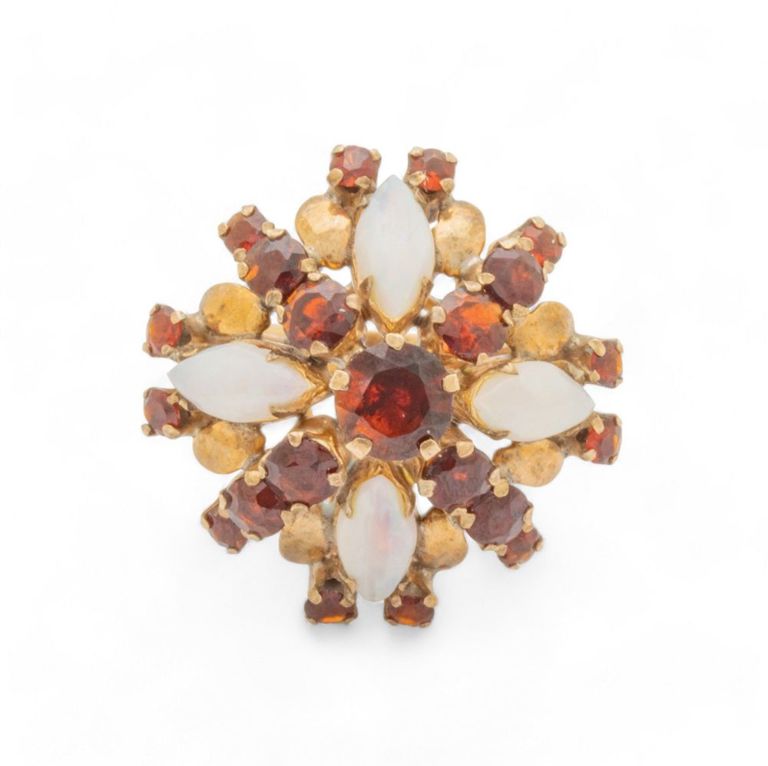 Garnet, opal and 14k yellow gold ring