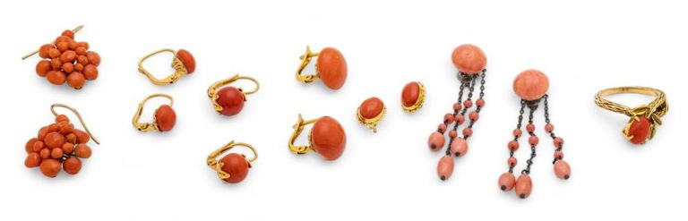 Oral earrings (6 pairs) & coral lady's ring