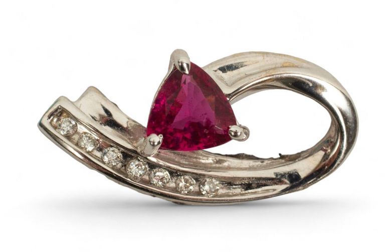 Rubelite tourmaline, diamond and white gold slide pendant
