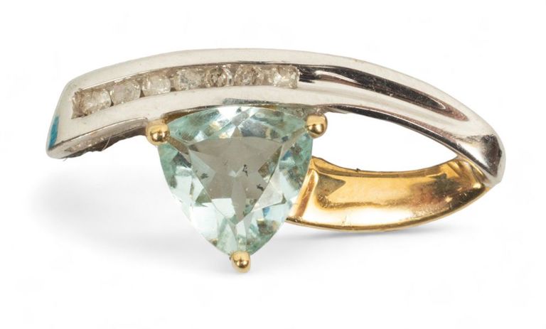 Trillian cut aquamarine and 10k gold slide pendant