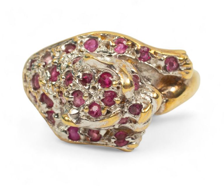Ruby and 10k gold leopard head ring
