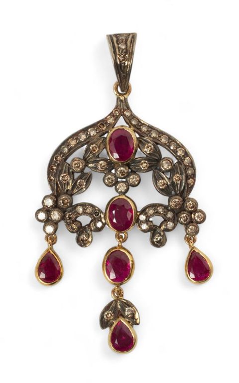 Yellow gold, diamond and ruby pendant