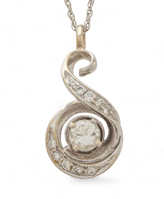 14k white gold chain necklace and diamond pendant