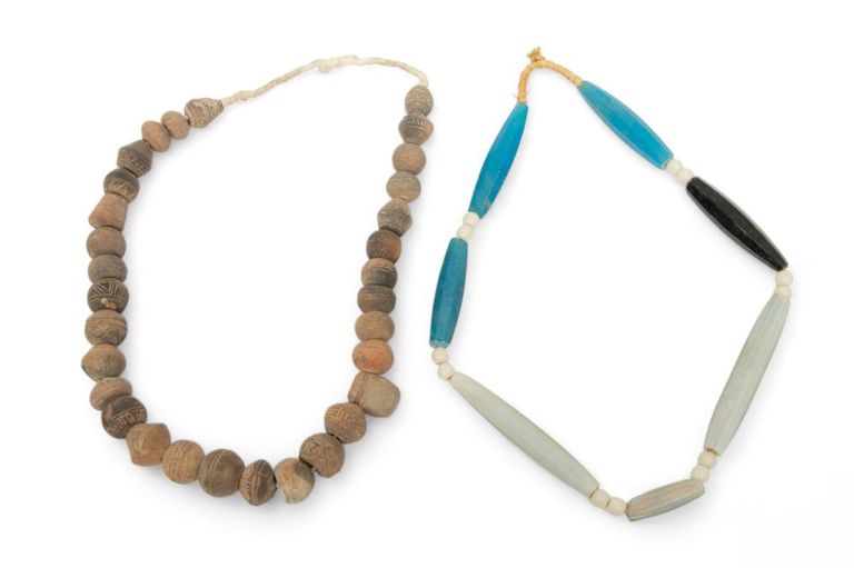 African clay and glass trade bead necklaces