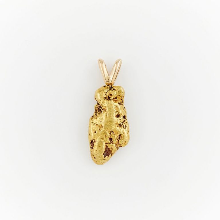 Gold nugget form pendant with rabbit ear bale