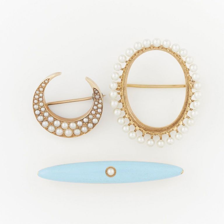Group of three pearl brooches
