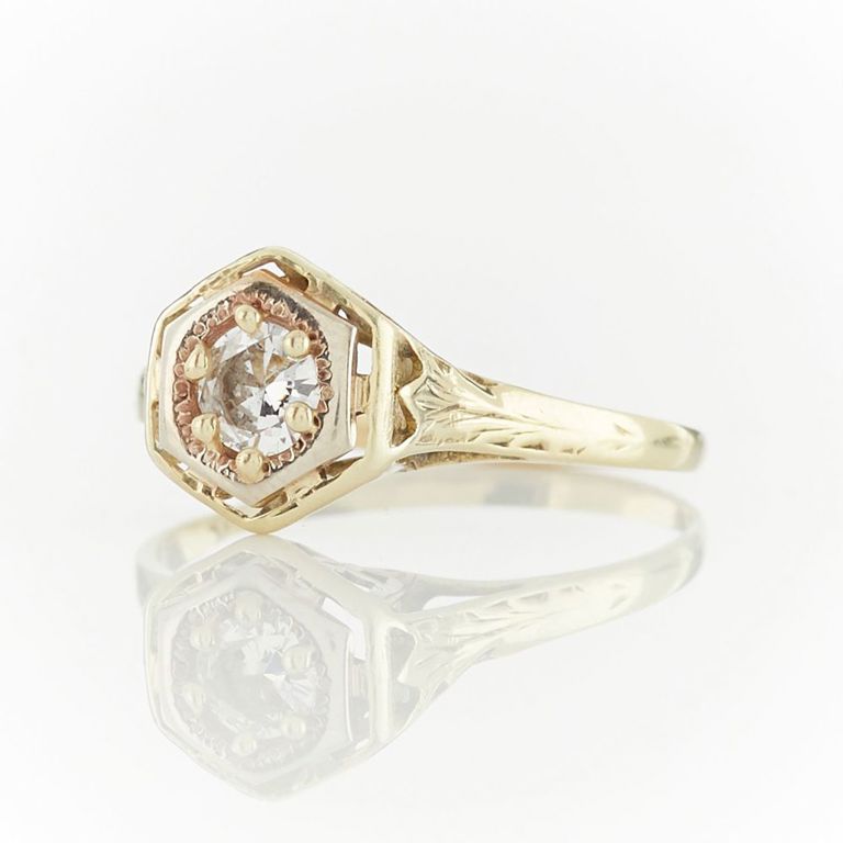 14k Yellow Gold Art Deco Diamond Ring