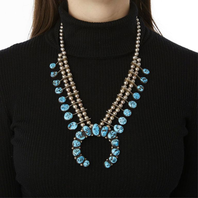 Sterling squash blossom necklace with turquoise