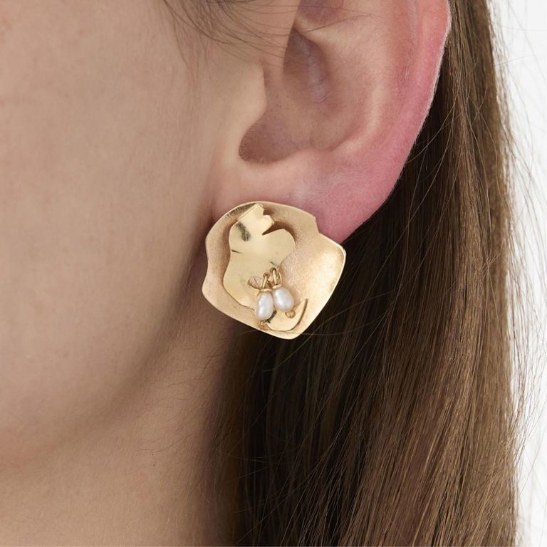 Thayler 14k yellow gold stud earrings with baroque pearls