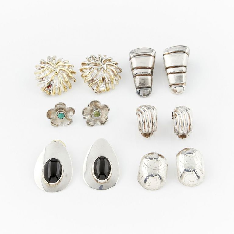 Group of six pairs of sterling silver earrings