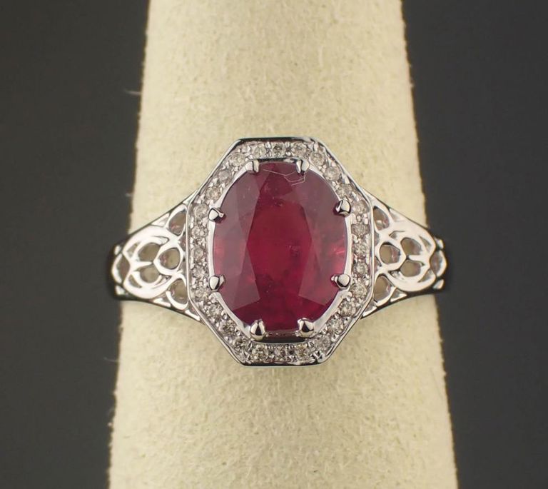 Ruby, diamond and platinum ring