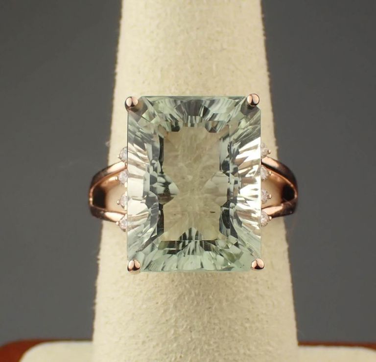 Prasiolite, diamond and 14k rose gold ring