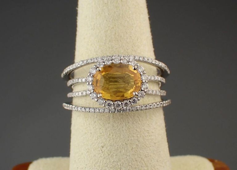 Yellow sapphire and diamond ring with appraisal