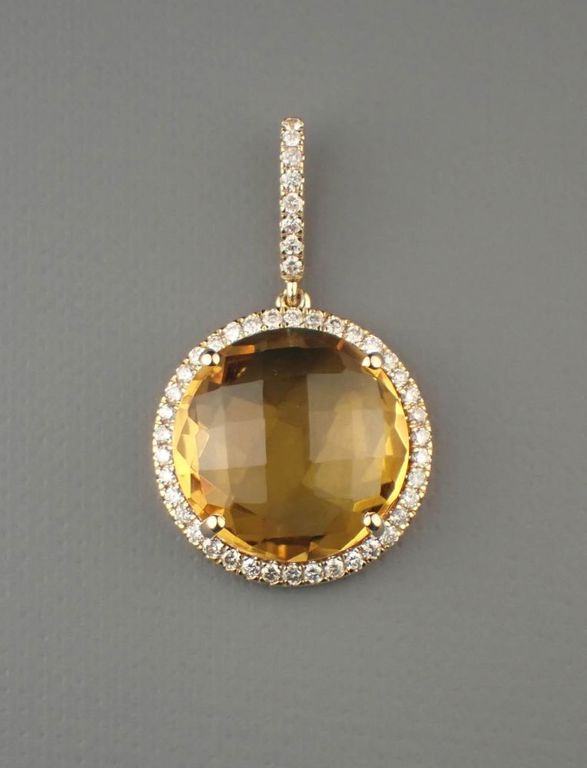Citrine, diamond and 14k yellow gold pendant