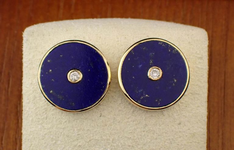 Lapis, diamond and 14k gold earrings