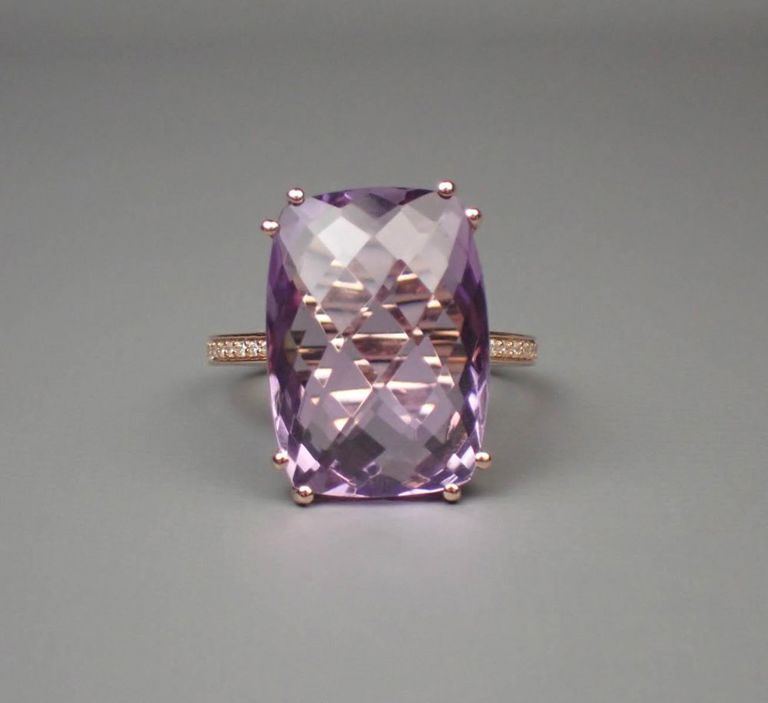 Amethyst, diamond and 14k rose gold ring