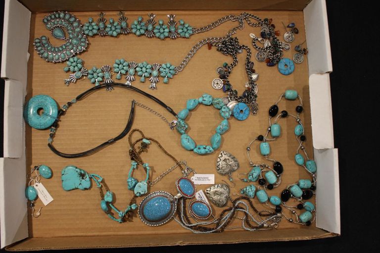 Tray of turquoise jewelry