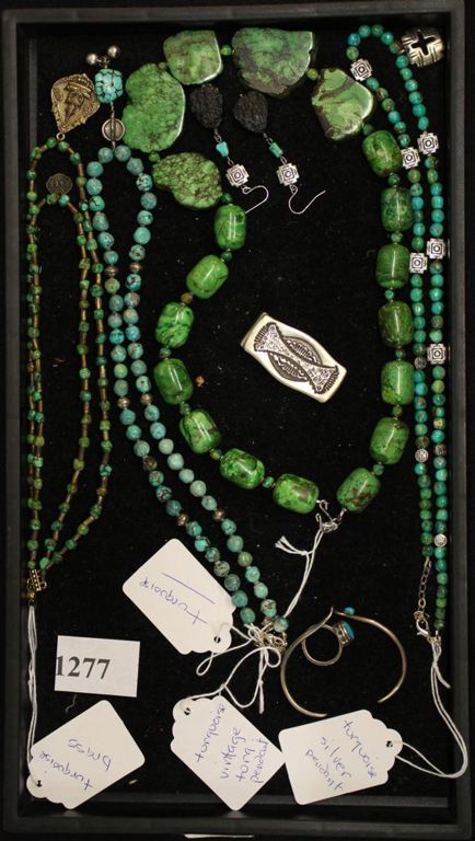 Tray of turquoise jewelry