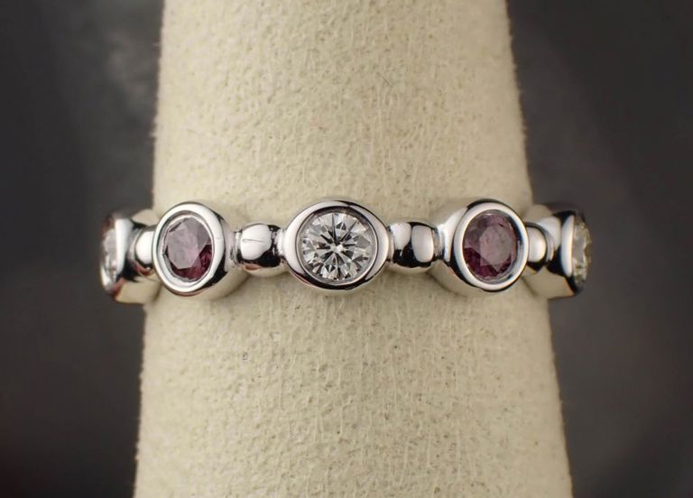 14k white gold pink and white diamond eternity ring