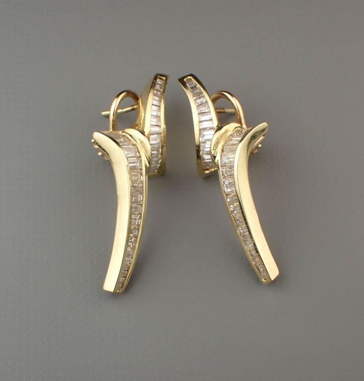 14k yellow gold diamond Omega back earrings