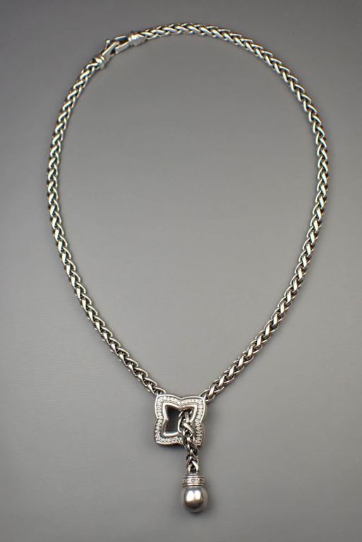 David Yurman sterling silver diamond lariat necklace