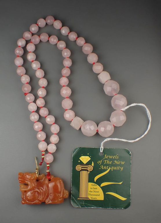 Red jade, rose quartz and gold accent necklace