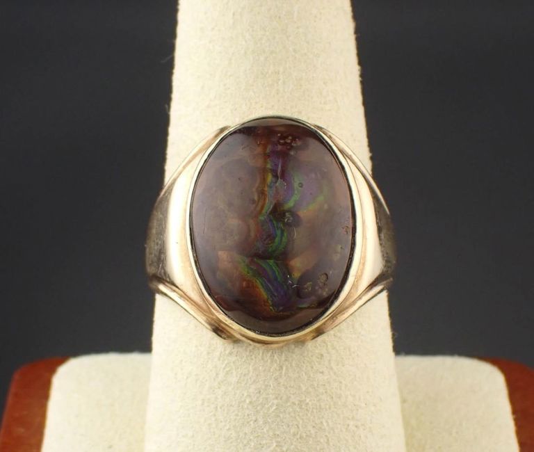 Men's fire agate and 10k yellow gold ring