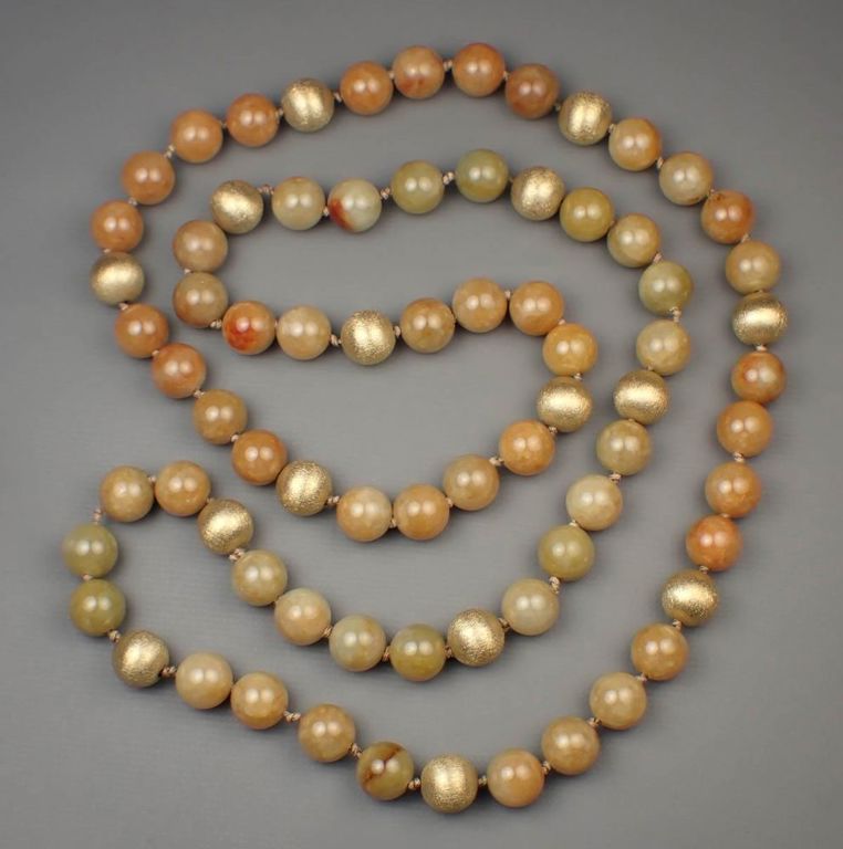 Jade and 14k gold bead necklace