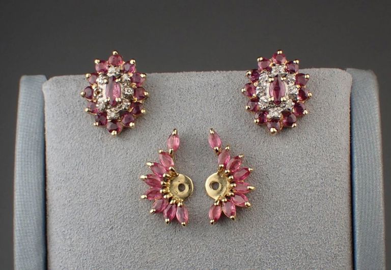 Ruby and gold earrings and earring enhancers