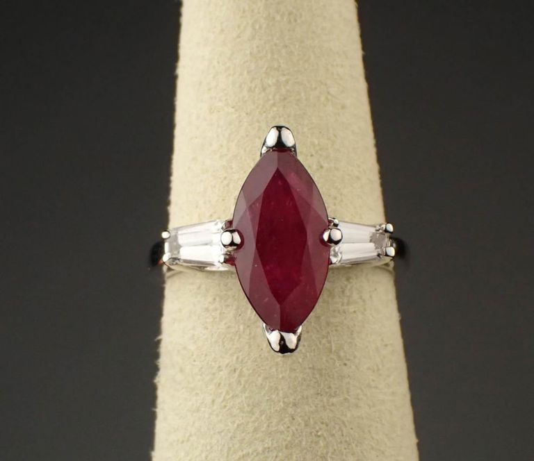 Ruby, diamond and 14k white gold ring
