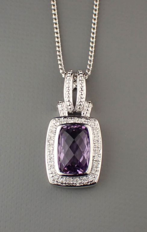 Amethyst and diamond pendant necklace