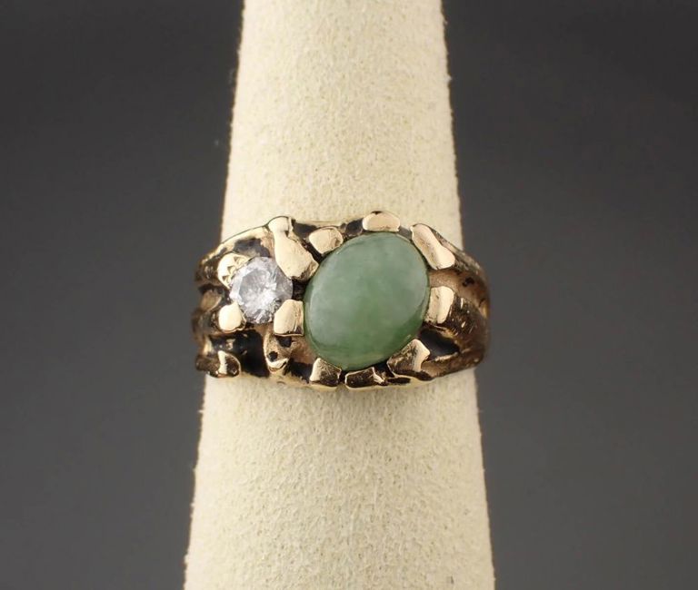 Diamond, serpentine and 14k gold ring
