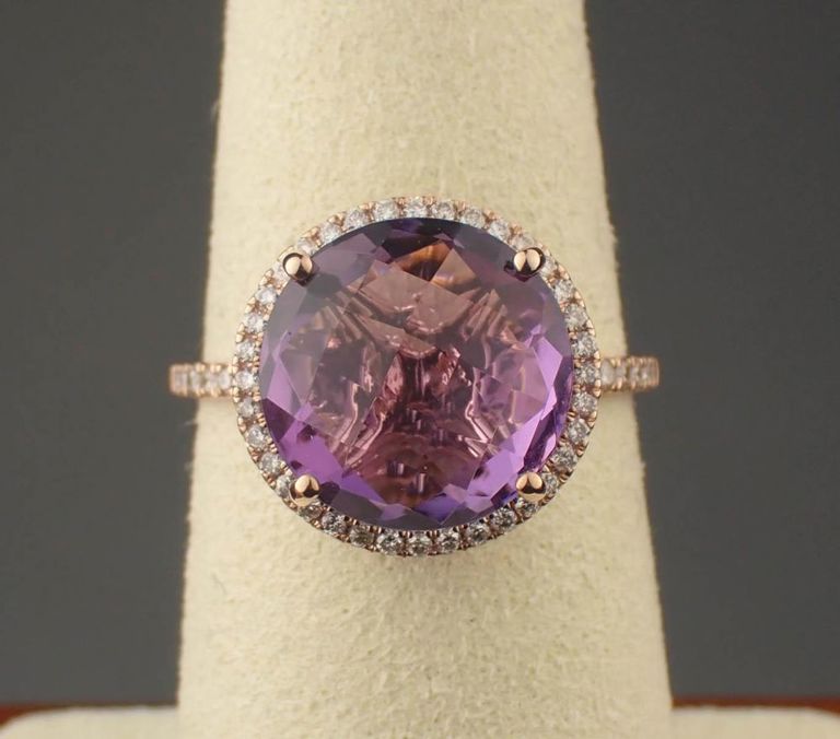 Amethyst, diamond and 14k rose gold ring