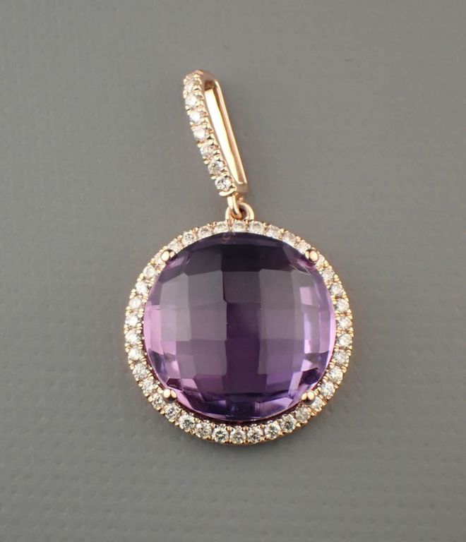 Amethyst, diamond and 14k rose gold pendant